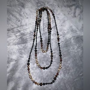 NWOT black, brown and tan faux pearl and bead wrapping necklace